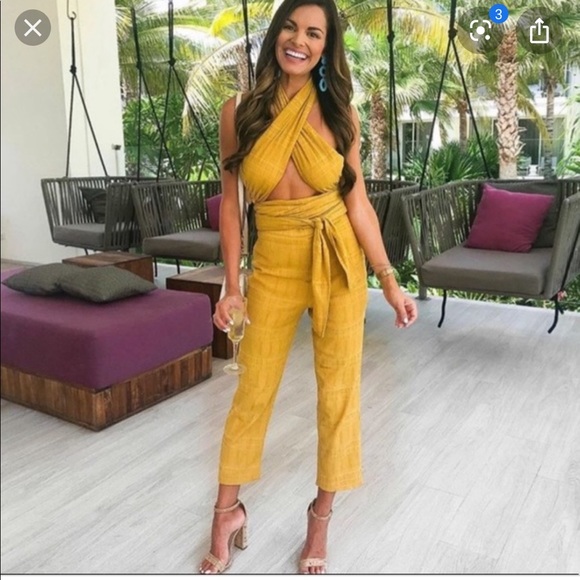 Tularosa Mustard Yellow Wrap Jumpsuit - Picture 1 of 4